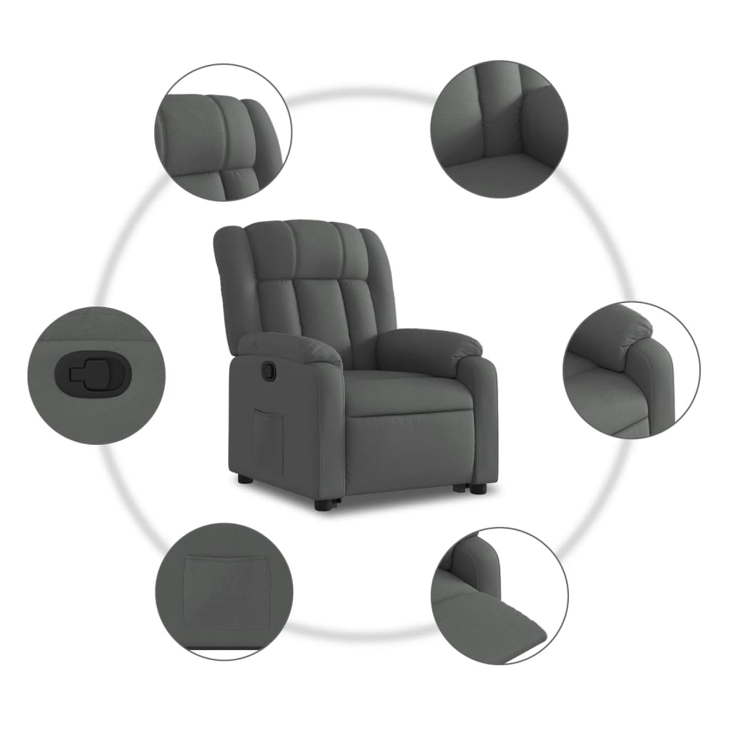 Stand Up Massage Recliner Chair Dark Grey Fabric