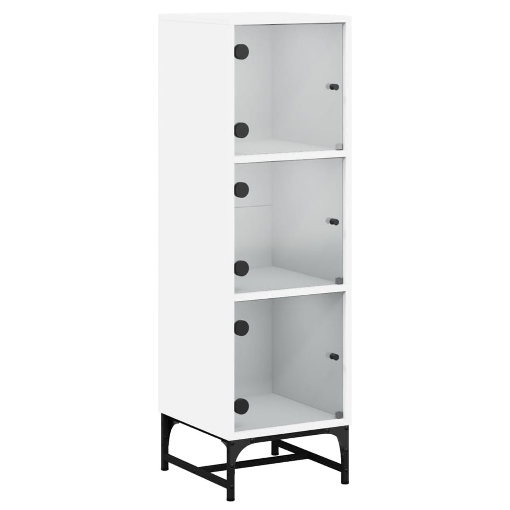 Highboard With Glass Doors White 35X37x120 Cm