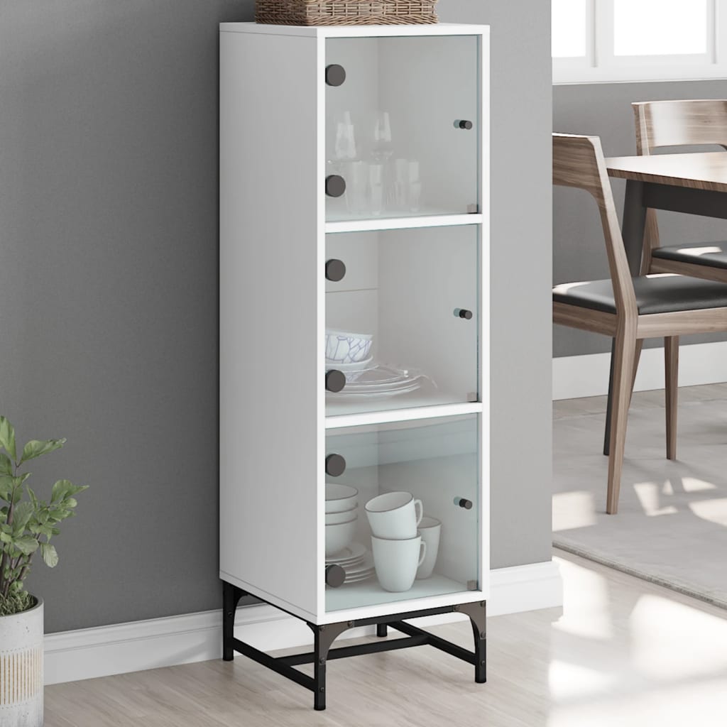 Highboard With Glass Doors White 35X37x120 Cm