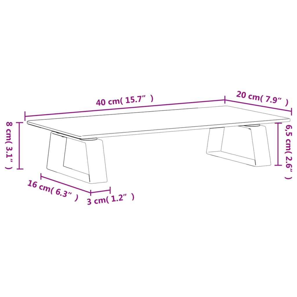 Monitor Stand White 40X20x8 Cm Tempered Glass And Metal