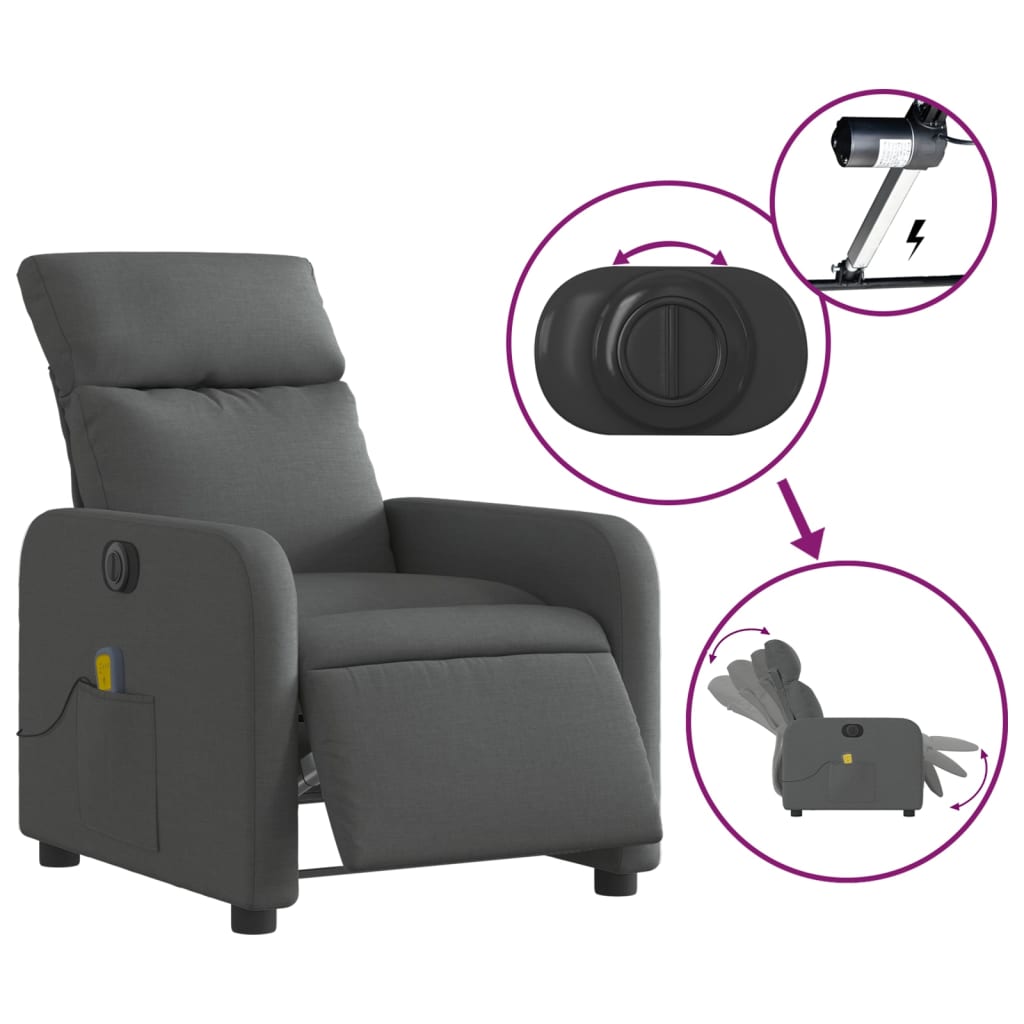 Electric Massage Recliner Chair Dark Grey Fabric