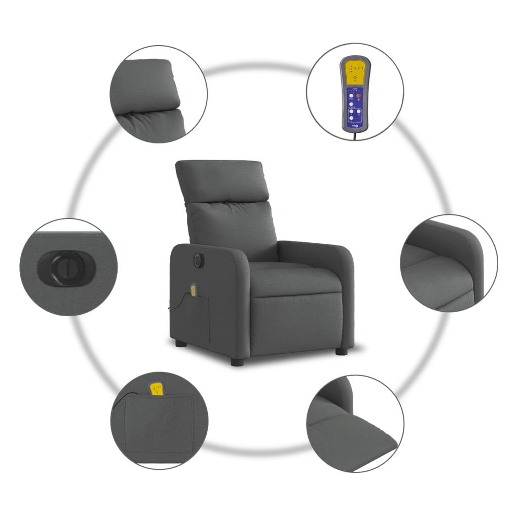 Electric Massage Recliner Chair Dark Grey Fabric