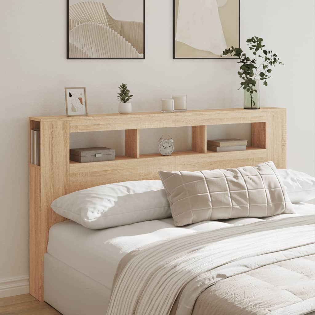 Led Headboard Sonoma Oak 180X18.5X103.5 Cm Engineered Wood