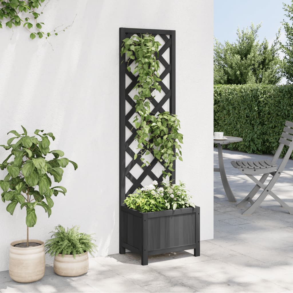 Planter With Trellis Black Solid Wood Fir