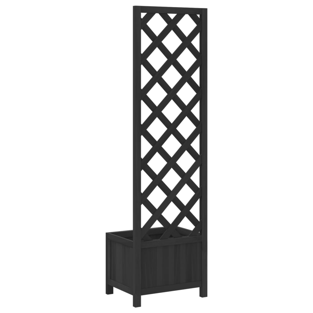 Planter With Trellis Black Solid Wood Fir