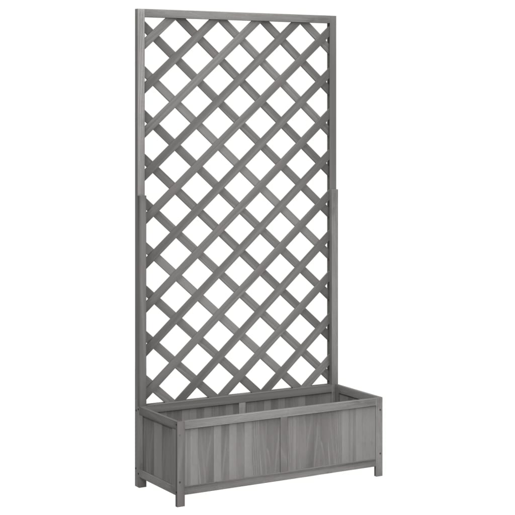 Planter With Trellis Grey Solid Wood Fir