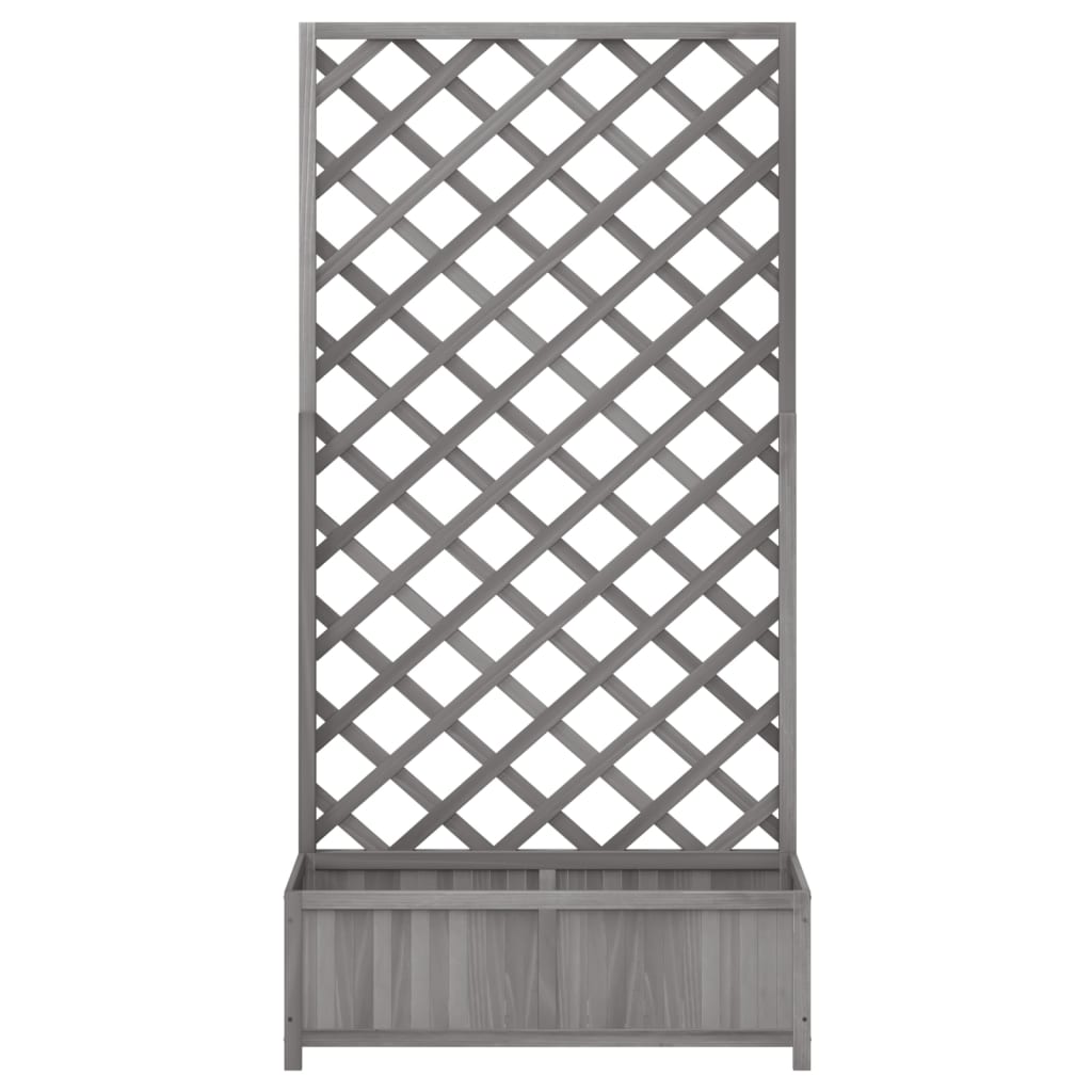 Planter With Trellis Grey Solid Wood Fir