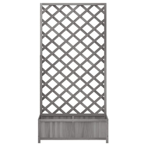 Planter With Trellis Grey Solid Wood Fir