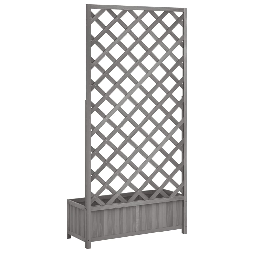 Planter With Trellis Grey Solid Wood Fir