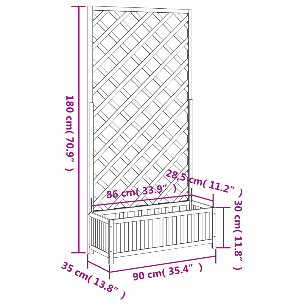 Planter With Trellis Grey Solid Wood Fir