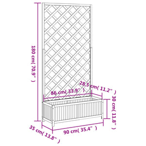 Planter With Trellis Grey Solid Wood Fir