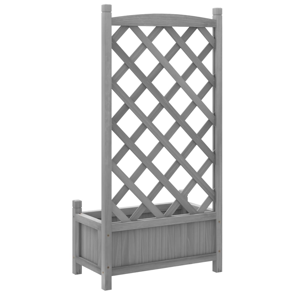 Planter With Trellis Grey Solid Wood Fir