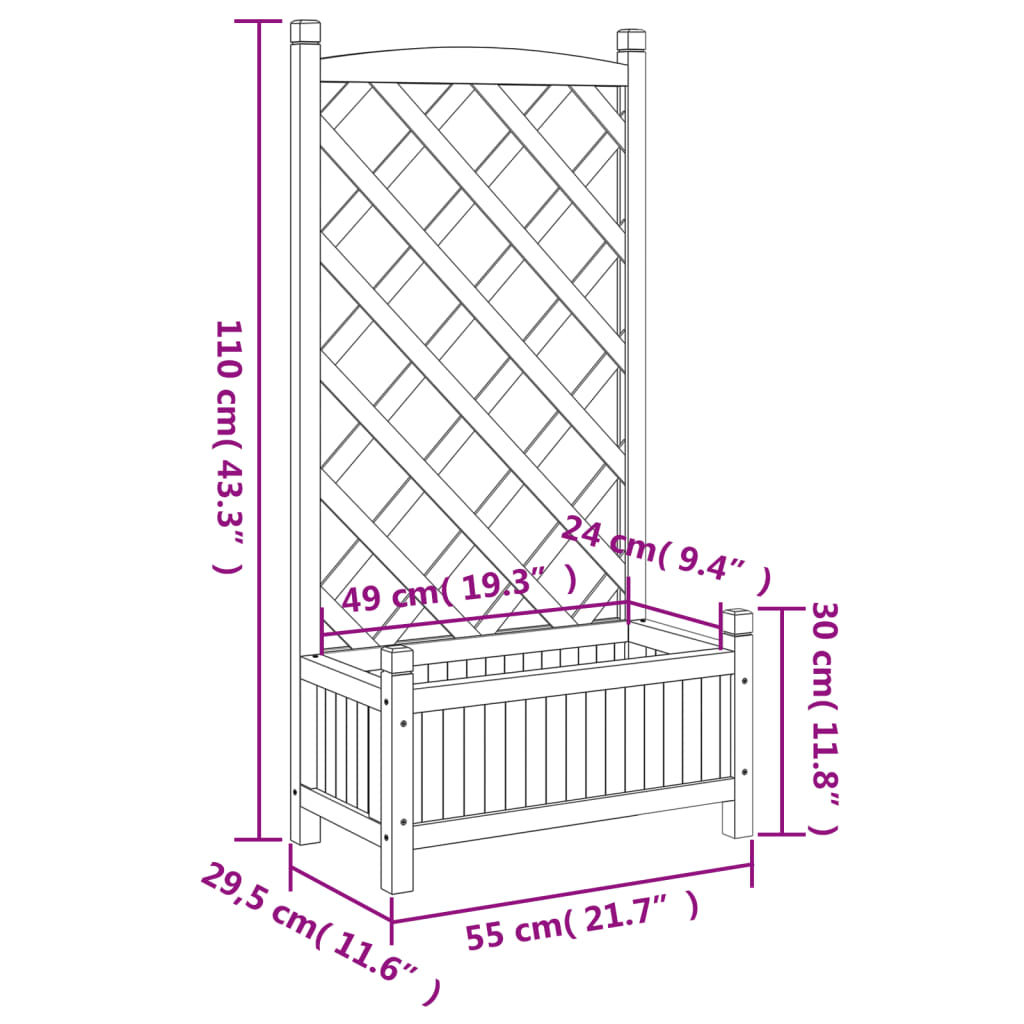 Planter With Trellis Grey Solid Wood Fir