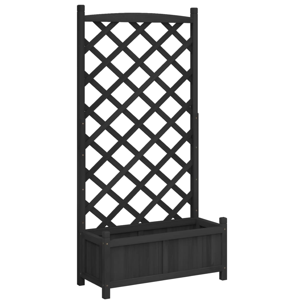 Planter With Trellis Black Solid Wood Fir