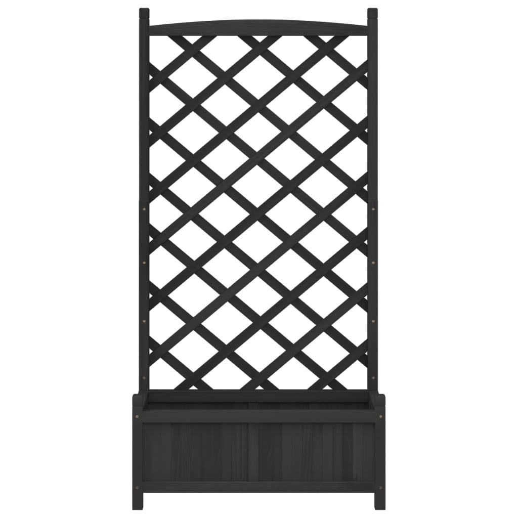 Planter With Trellis Black Solid Wood Fir