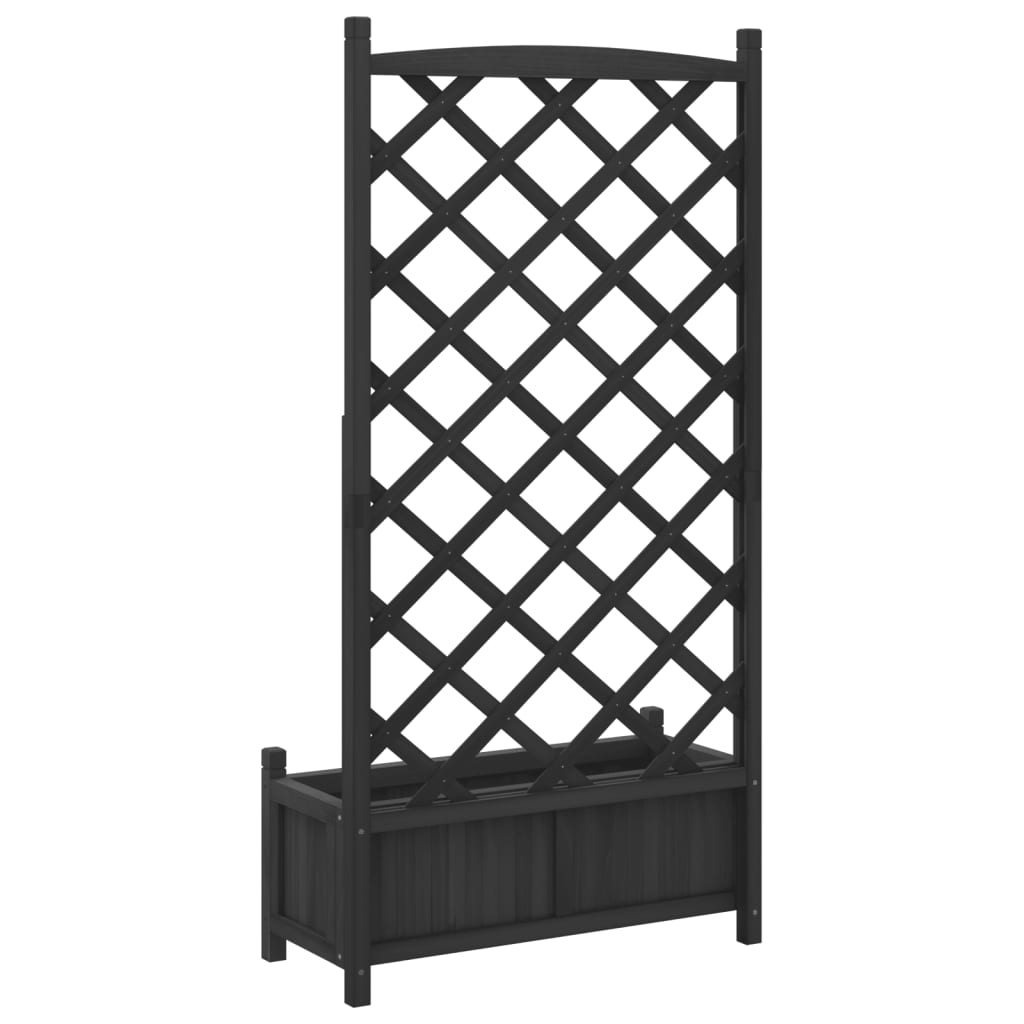 Planter With Trellis Black Solid Wood Fir