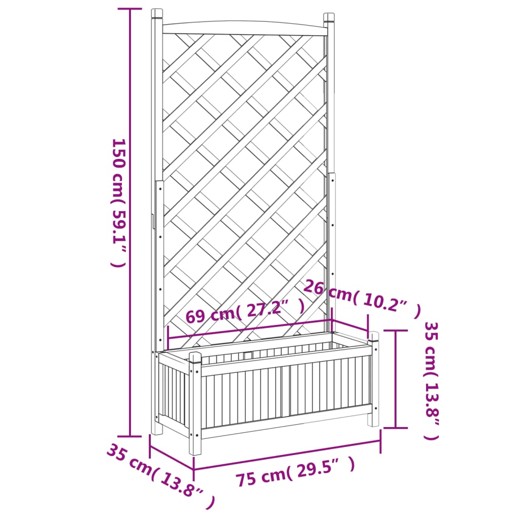 Planter With Trellis Black Solid Wood Fir