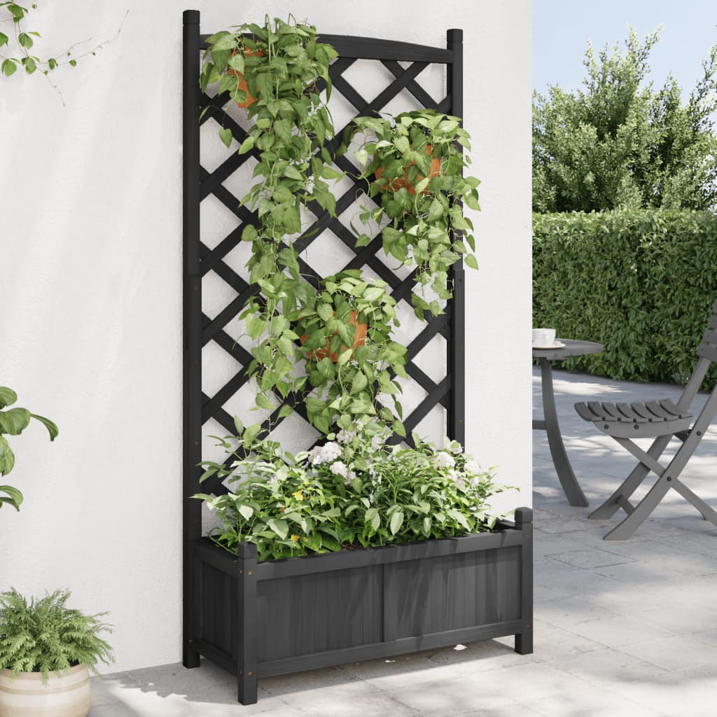 Planter With Trellis Black Solid Wood Fir