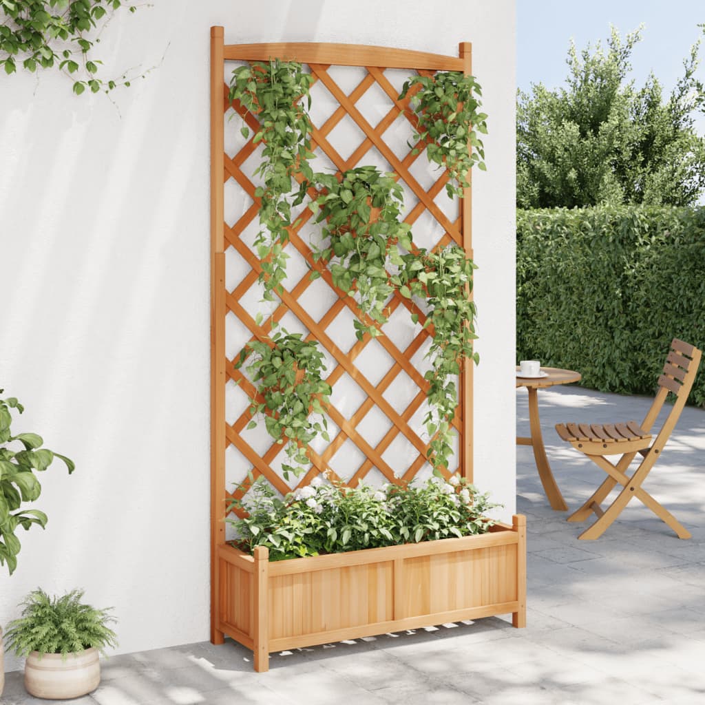 Planter With Trellis Brown Solid Wood Fir