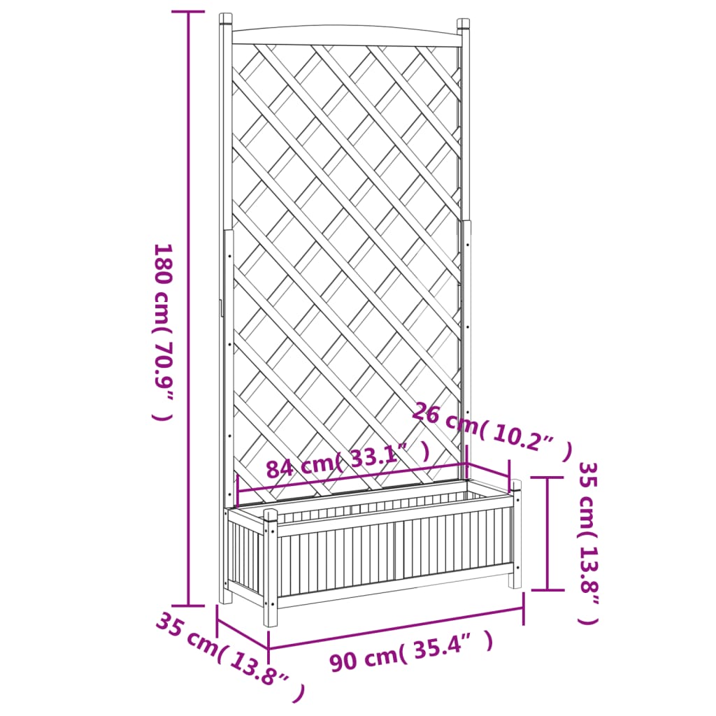 Planter With Trellis Brown Solid Wood Fir