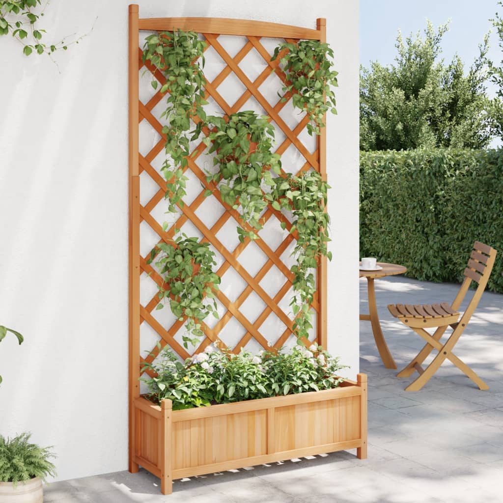 Planter With Trellis Brown Solid Wood Fir