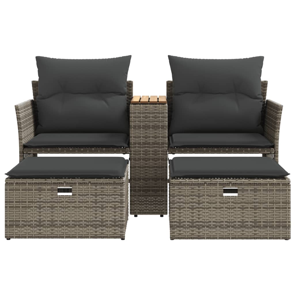 Garden Sofa 2-Seater With Stools Grey Poly Rattan