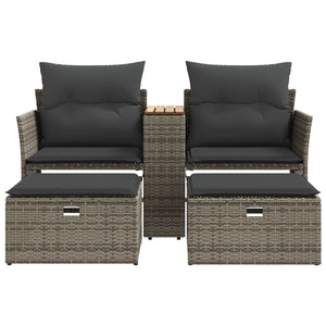 Garden Sofa 2-Seater With Stools Grey Poly Rattan