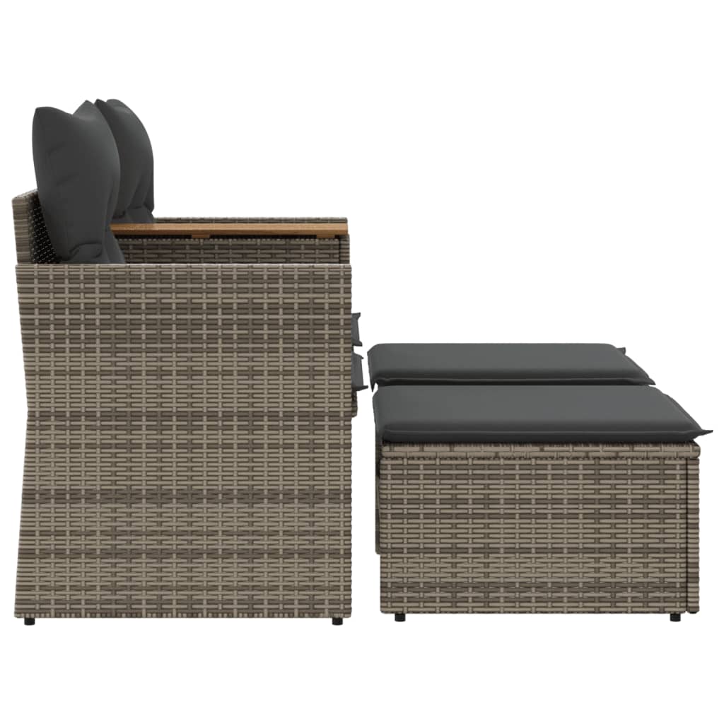 Garden Sofa 2-Seater With Stools Grey Poly Rattan