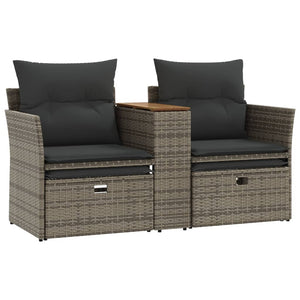 Garden Sofa 2-Seater With Stools Grey Poly Rattan