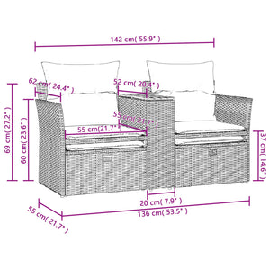 Garden Sofa 2-Seater With Stools Grey Poly Rattan