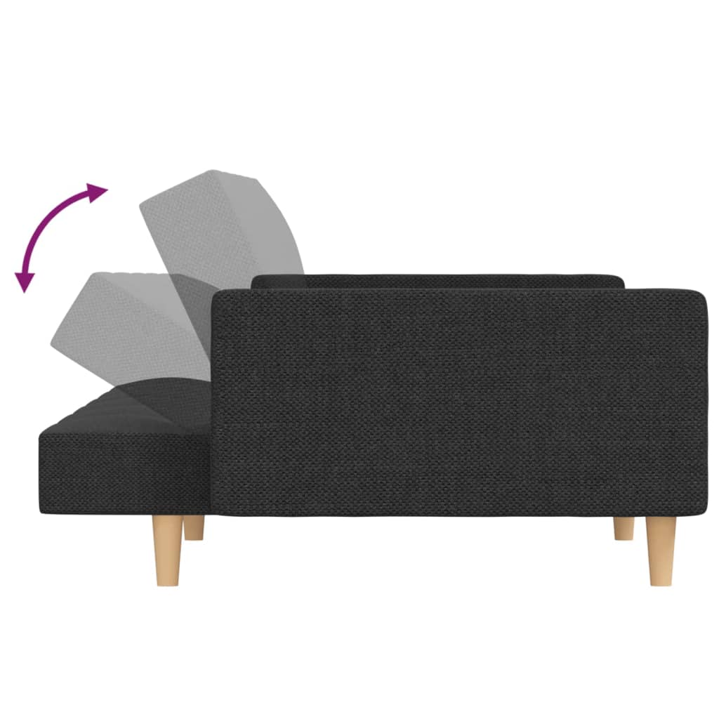 2-Seater Sofa Bed With Two Pillows Dark Grey Fabric