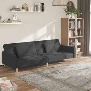 2-Seater Sofa Bed With Two Pillows Dark Grey Fabric