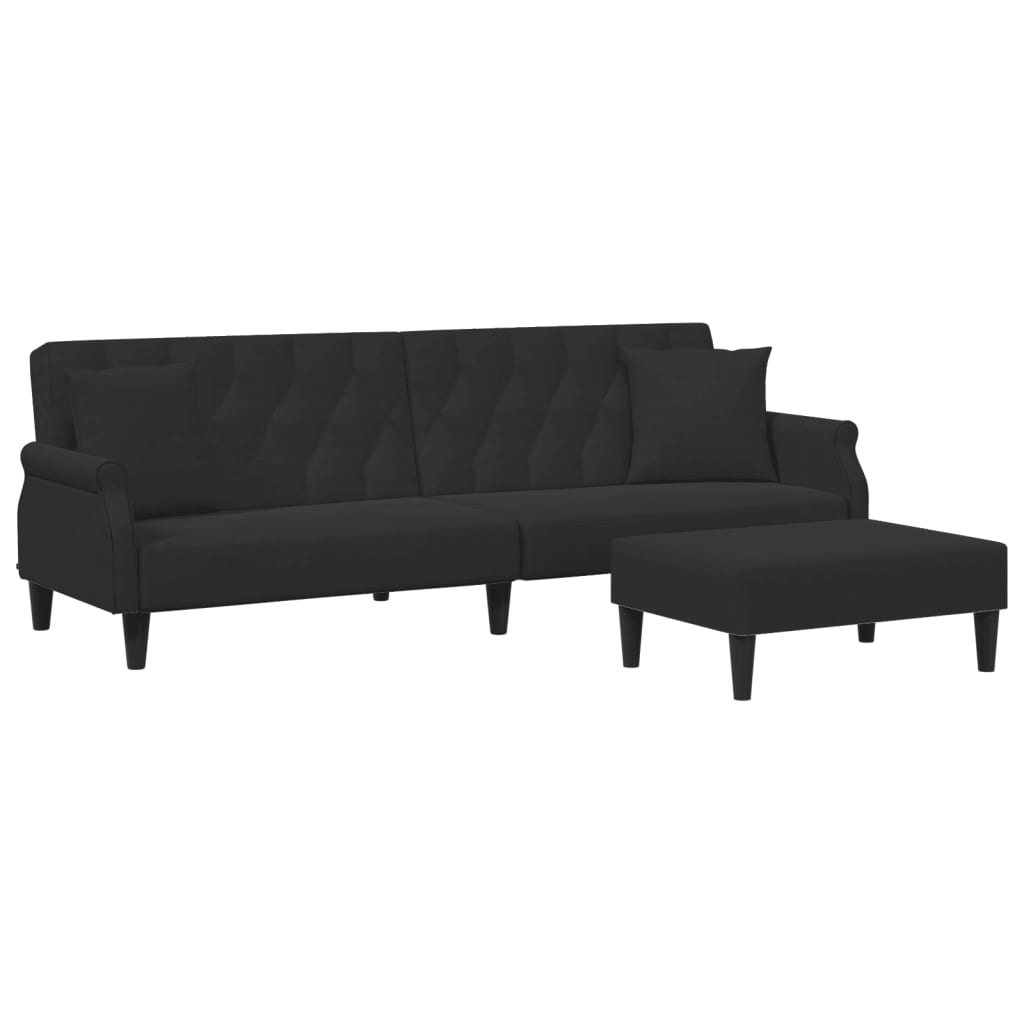 2-Seater Sofa Bed With Pillows And Footstool Black Velvet
