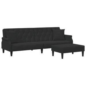 2-Seater Sofa Bed With Pillows And Footstool Black Velvet