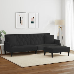 2-Seater Sofa Bed With Pillows And Footstool Black Velvet
