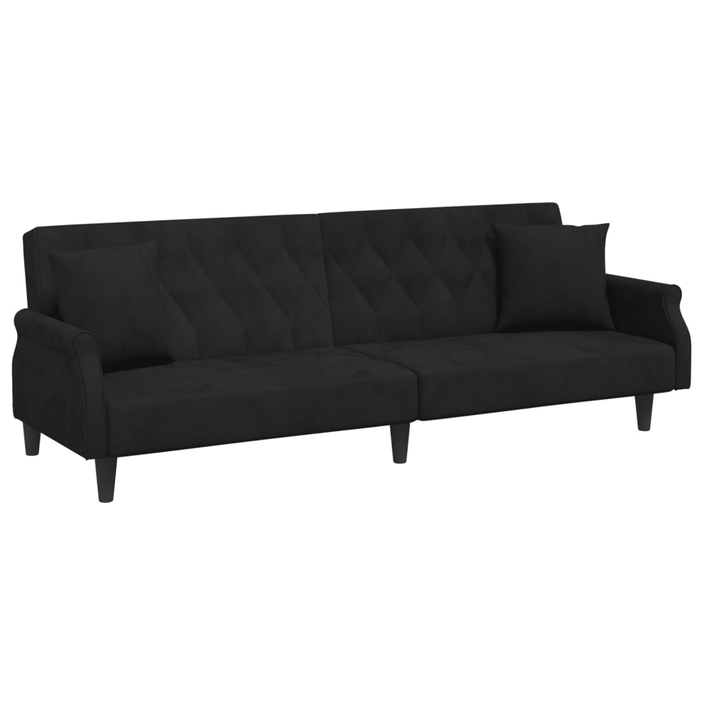 2-Seater Sofa Bed With Pillows And Footstool Black Velvet