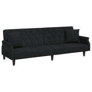 2-Seater Sofa Bed With Pillows And Footstool Black Velvet