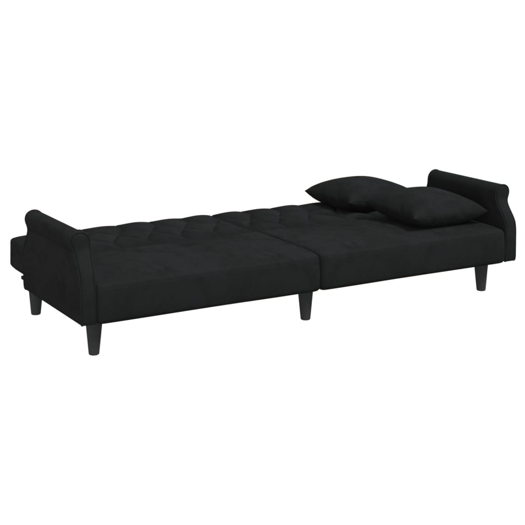 2-Seater Sofa Bed With Pillows And Footstool Black Velvet
