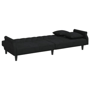2-Seater Sofa Bed With Pillows And Footstool Black Velvet