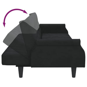2-Seater Sofa Bed With Pillows And Footstool Black Velvet