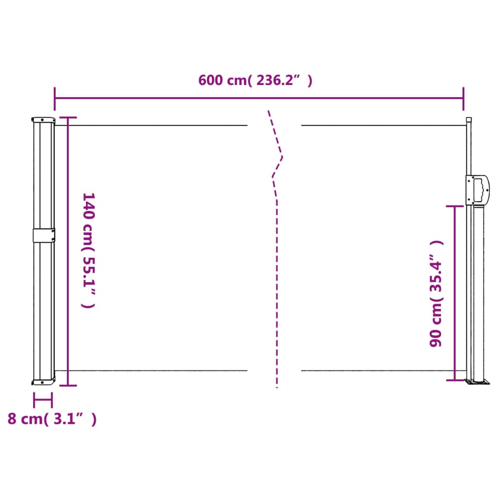 Retractable Side Awning Black 140X600 Cm