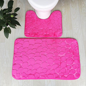 Pebbles Bath Mat Set Bathroom Square Shaped And U Non Slip Floor Mats