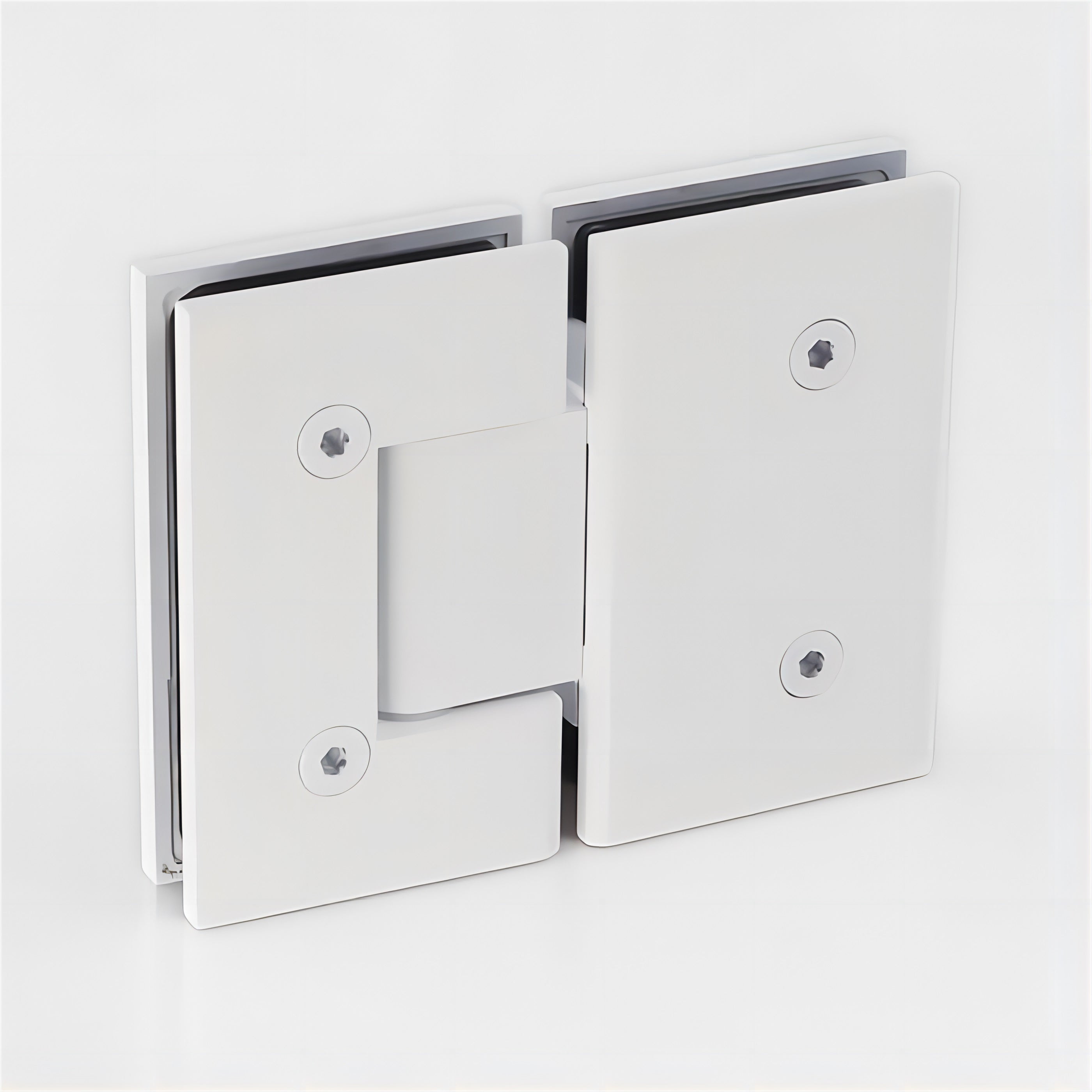 120X110cm Corner Frameless Shower Screen With White Brackets And Ss Hinges Square Double Pull Handle