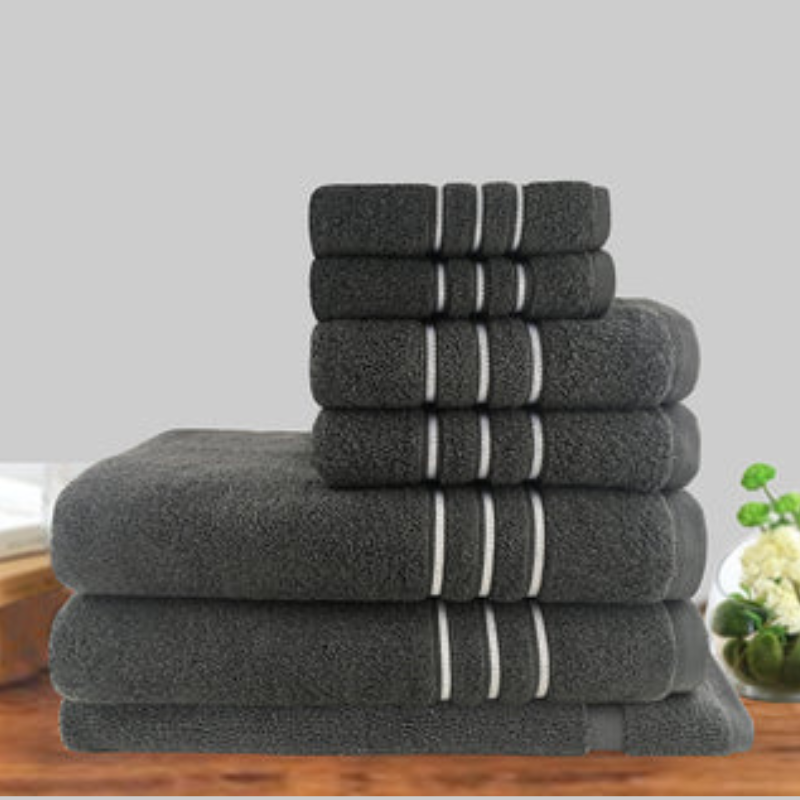 7Pc Classic Dobby Stripe Cotton Towel Set 650Gsm