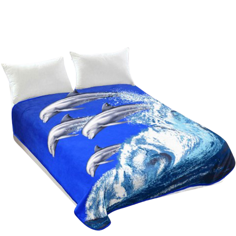 800Gsm Luxury Reversible Animal Mink Blanket Queen 200 X 240Cm Frolicking Dolphins