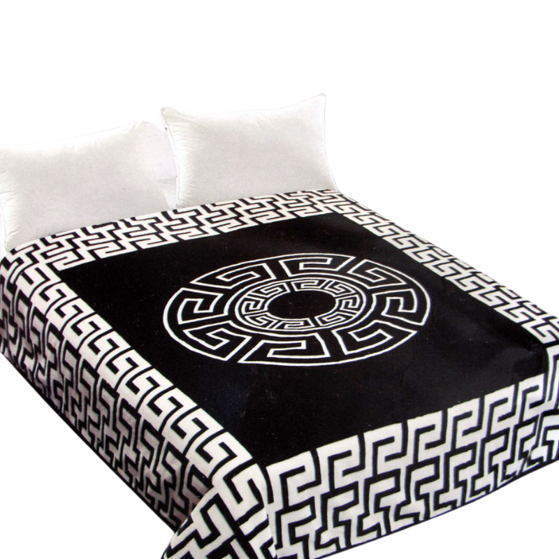 800Gsm Luxury Reversible Mink Blanket Greek Key Black Queen 200 X 240 Cm