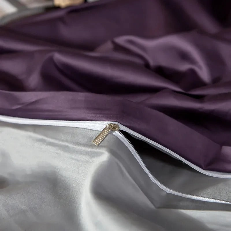 Bed Sheet Purple Light Grey Ultra Soft Egyptian Cotton Cover Queen Size Set