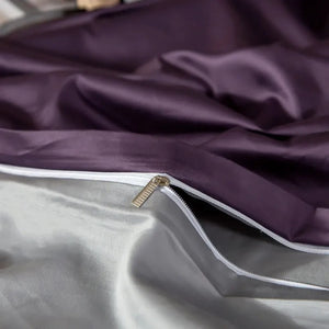 Bed Sheet Purple Light Grey Ultra Soft Luxury Egyptian Cotton Cover Full Size Set