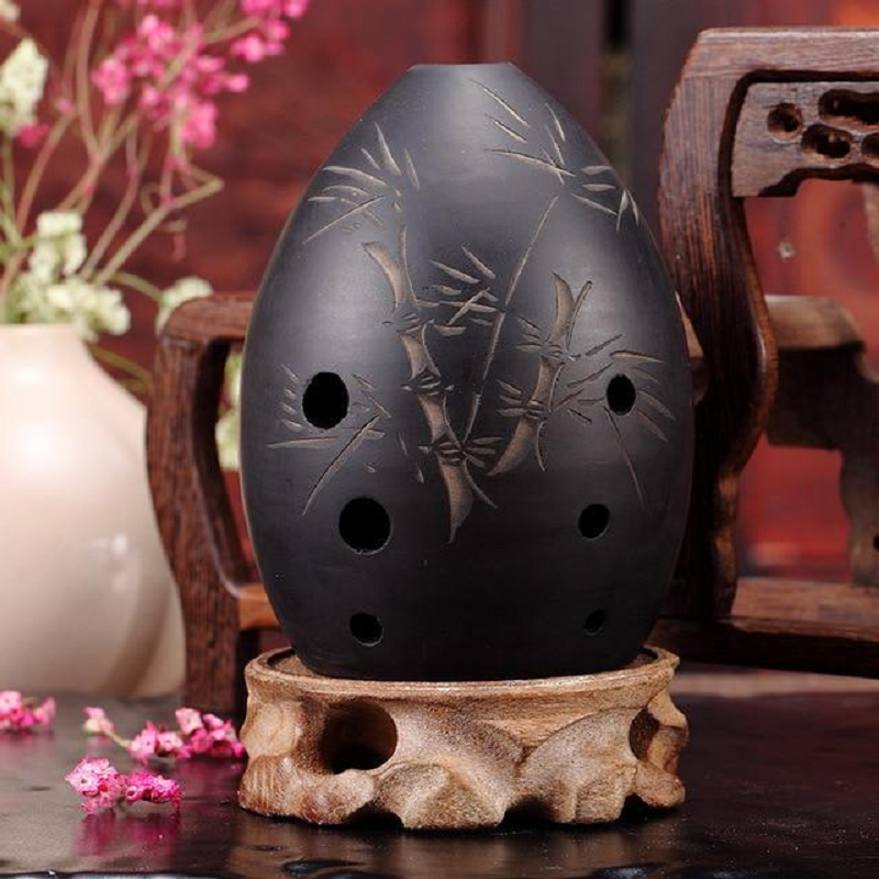 8 Holes Black Clay Xun Chinese Musical Instrument For Beginners