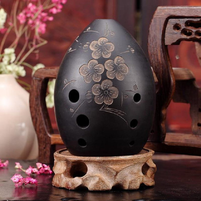 8 Holes Black Clay Xun Chinese Musical Instrument For Beginners